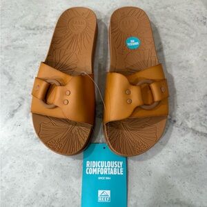 Reef Tan Slide Sandals with Buckle